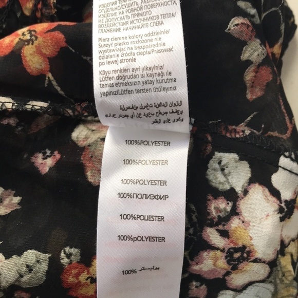 Apricot floral sheer ruffle cinched waist long sleeve blouse size Medium - Picture 11 of 11